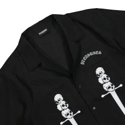 Pleasures Luster Camp Collar Button Down Shirt -PERFEKTES BEKLEIDUNGSGESCHÄFT P23SP016 Black 3